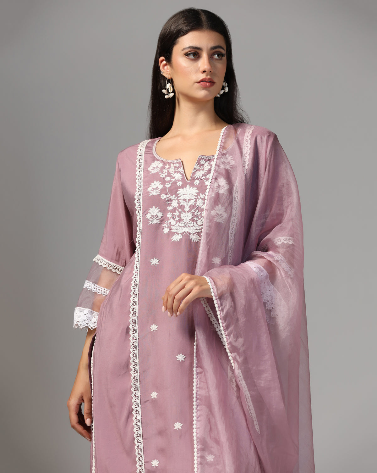 Chanderi Kurta Set With Organza Dupatta