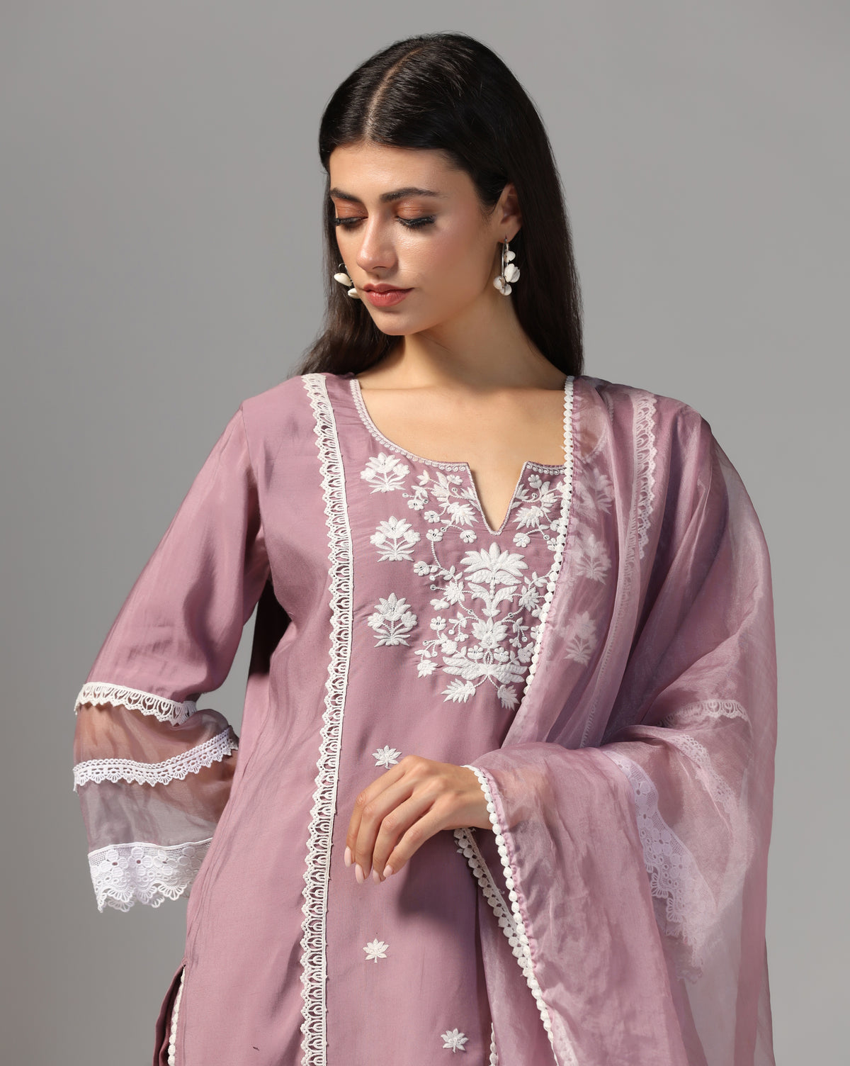 Chanderi Kurta Set With Organza Dupatta