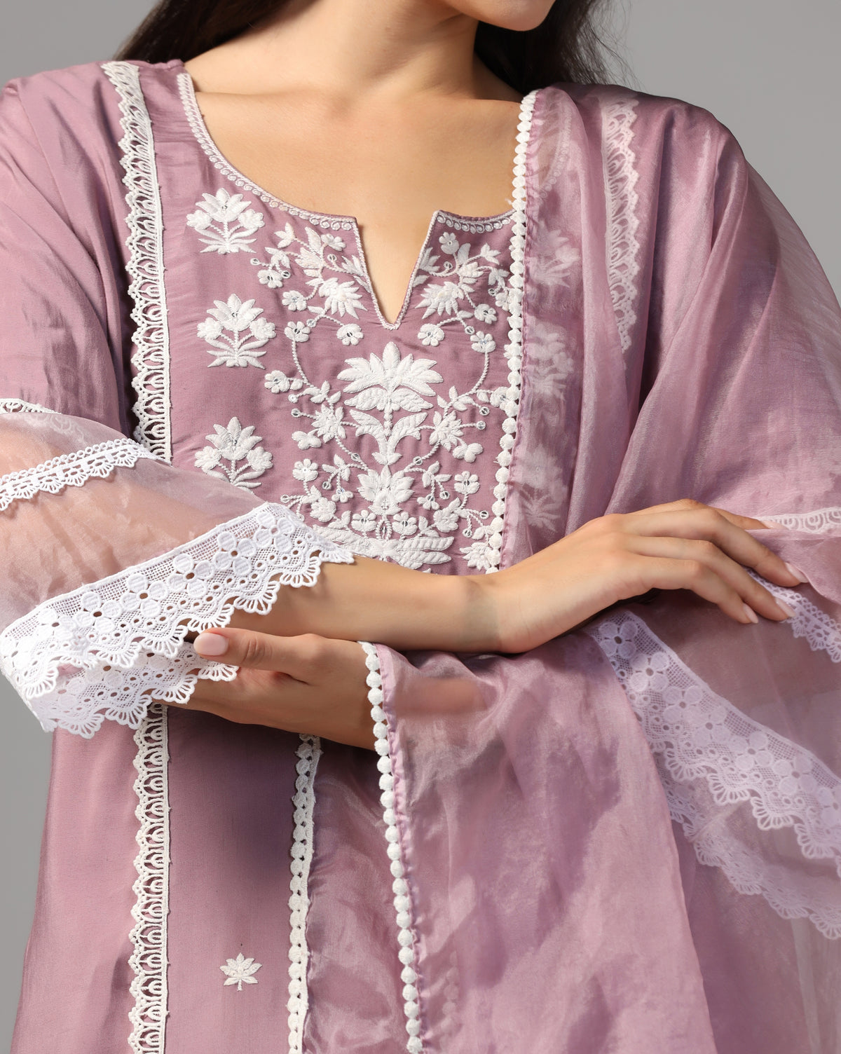 Chanderi Kurta Set With Organza Dupatta