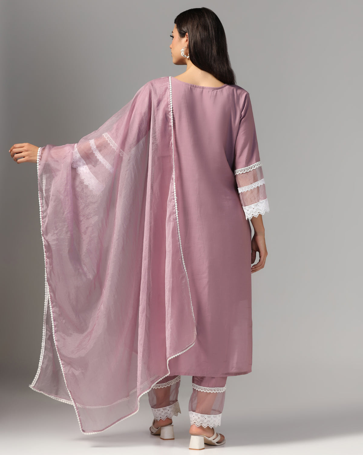 Chanderi Kurta Set With Organza Dupatta
