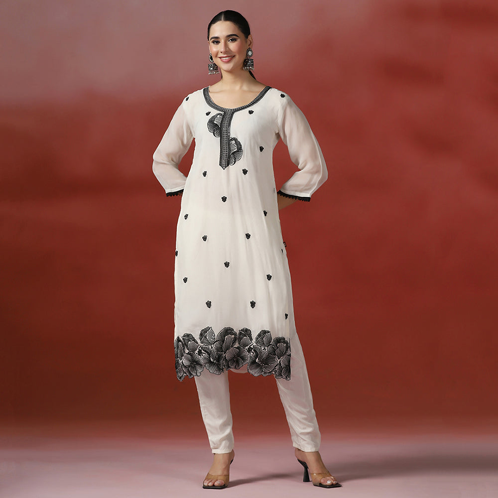 Embroidered Black Thread Work Kurta Set
