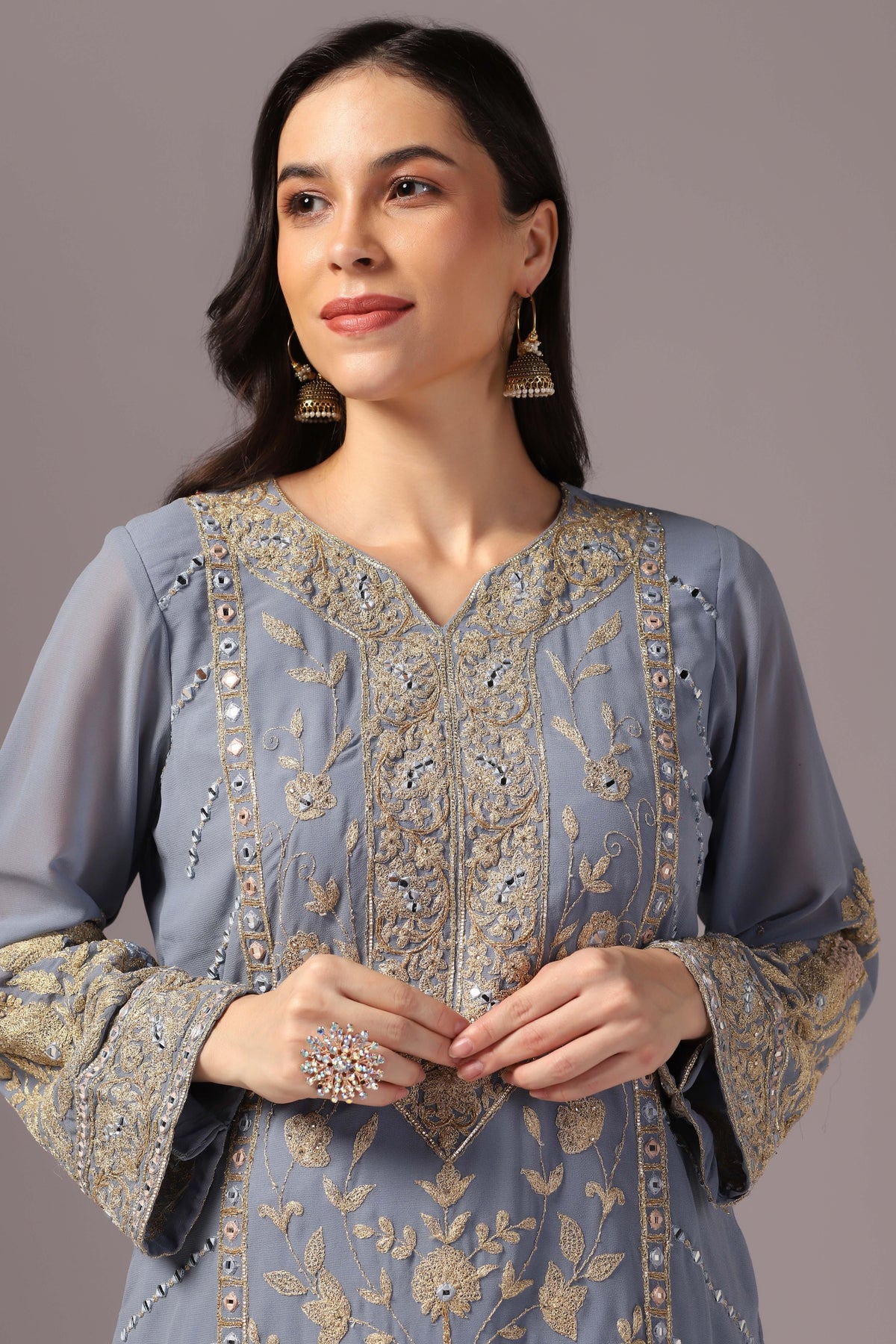 Georgette Grey Sharara Elegance
