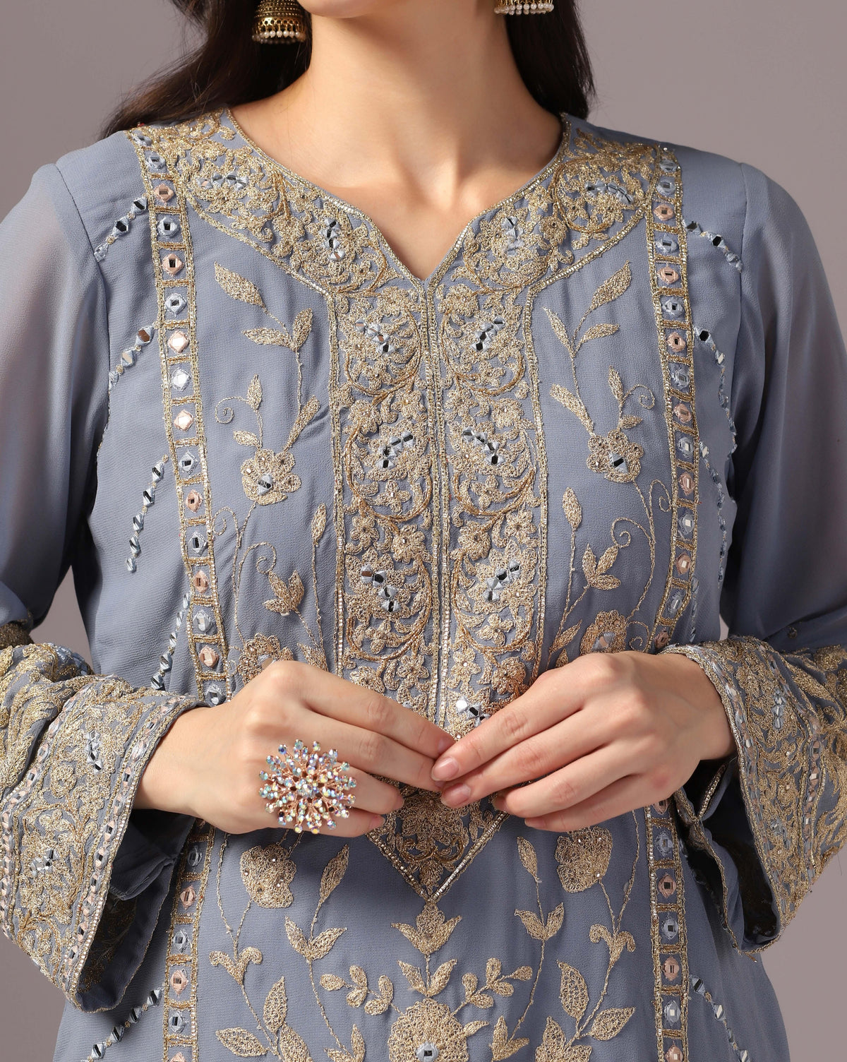 Georgette Grey Sharara Elegance