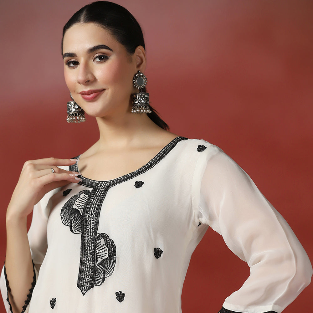 Embroidered Black Thread Work Kurta Set