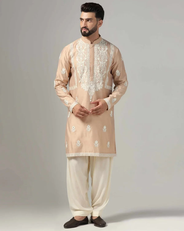 Classic Gold Men's Embroidered Kurta Salwar Set