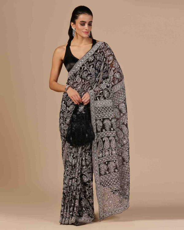 Black Georgette Chikankari Saree