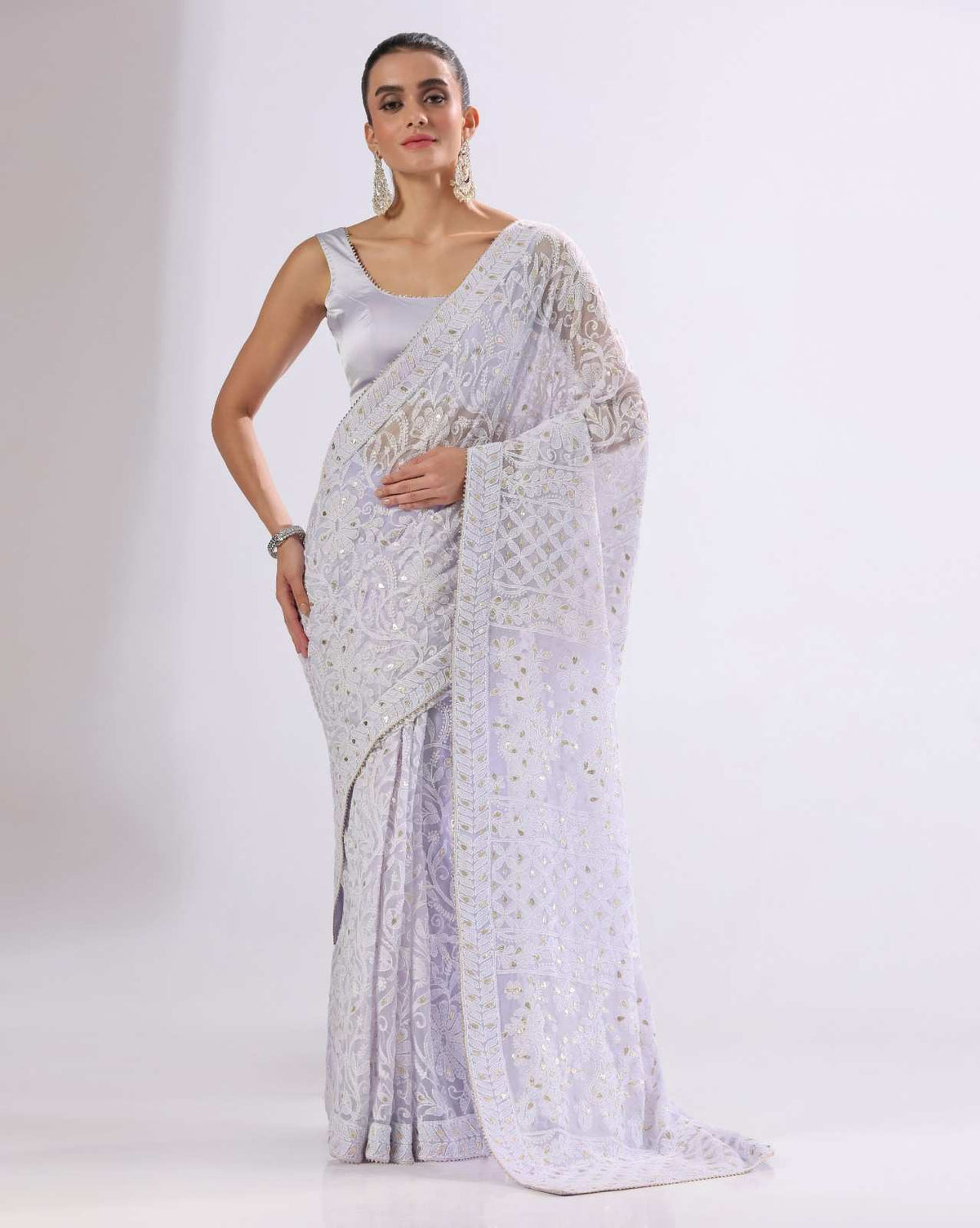 Lavender Georgette Chikankari Saree