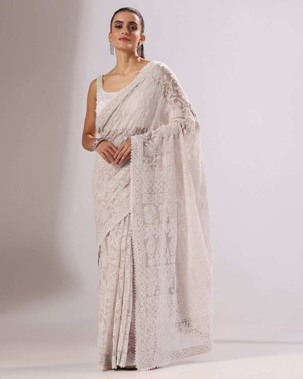 Nude Georgette Chikankari Saree