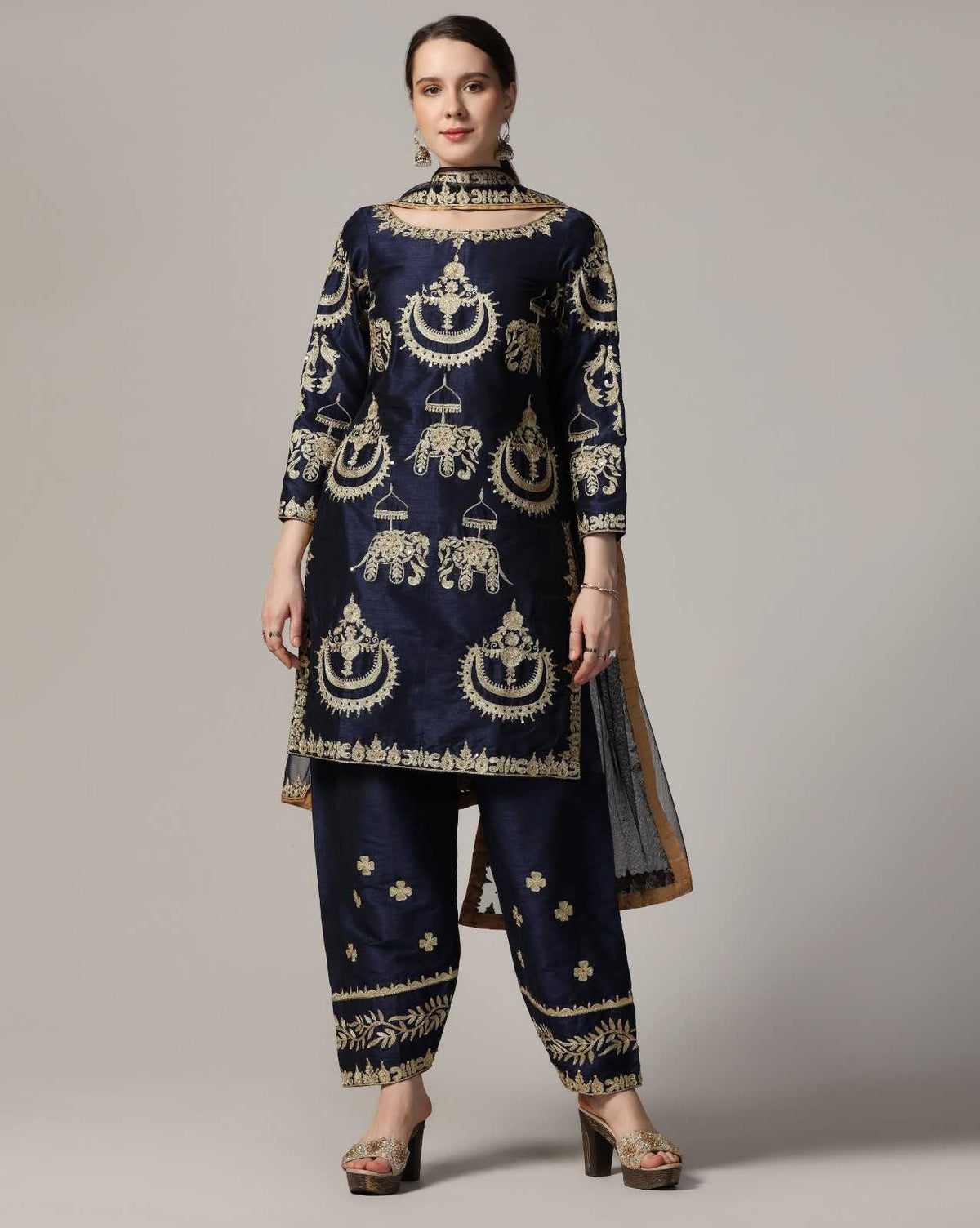 Royal blue aari embroidery kurta salwar set for women — RNG REZA