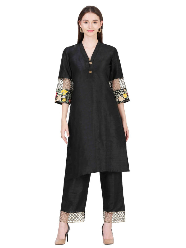 Luxury Black Dupion Silk Co-ord Set with Intricate Work