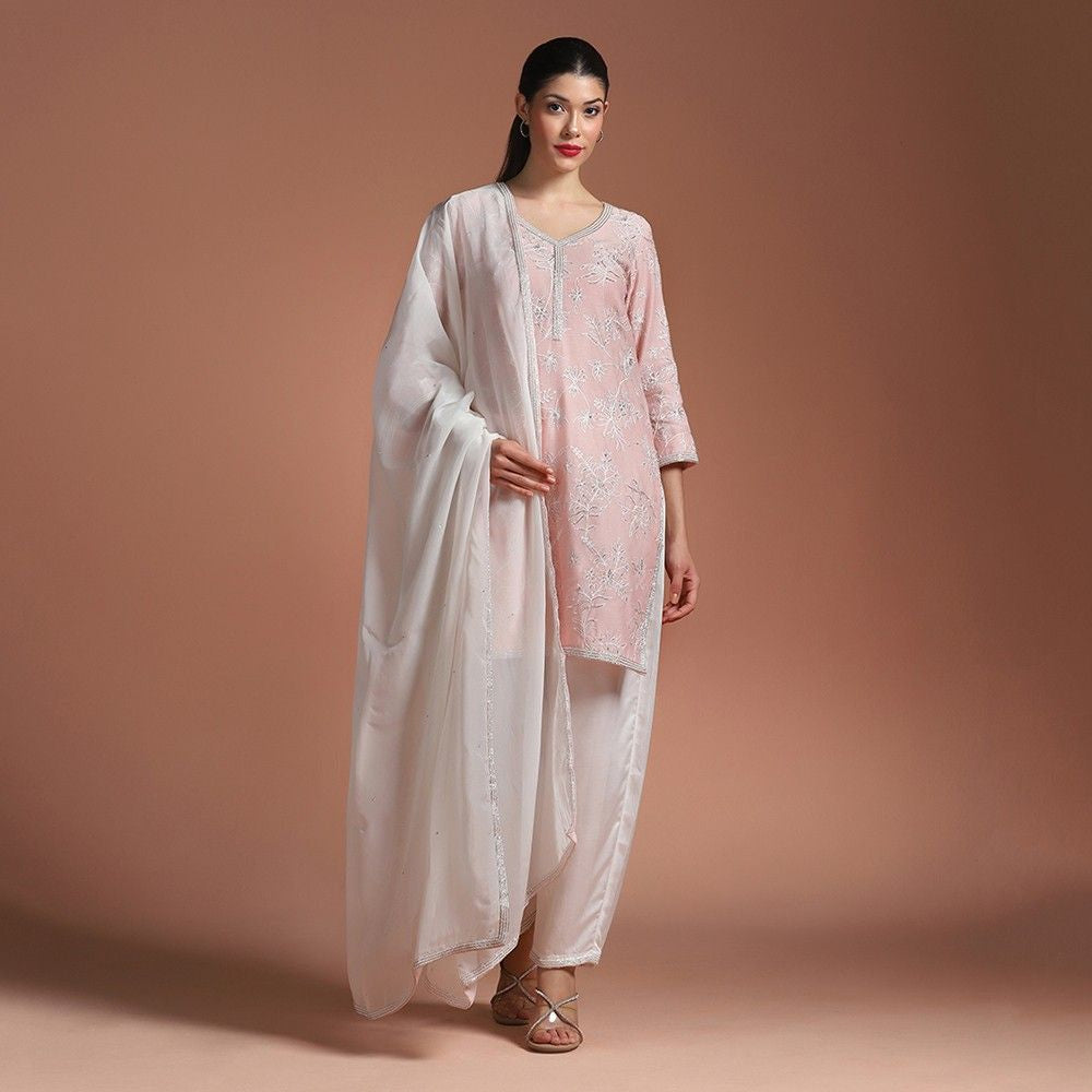 Elegant pink aari work embroidered kurta set for women — RNG REZA
