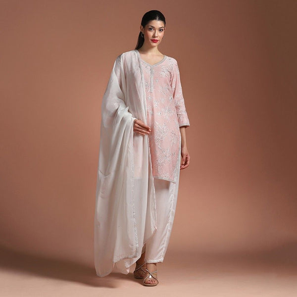 Elegant Pink Aari Work Kurta Set with Thread Embroidery & Hand Highlights