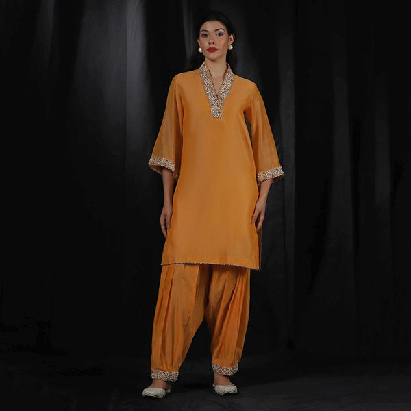 Orange Chanderi Embroidered Co-ord Set