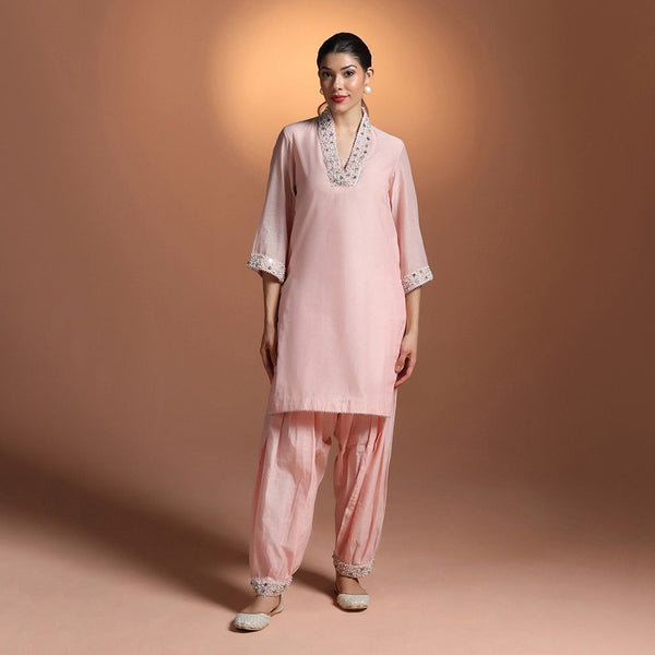 Pink Chanderi Embroidered Co-ord Set