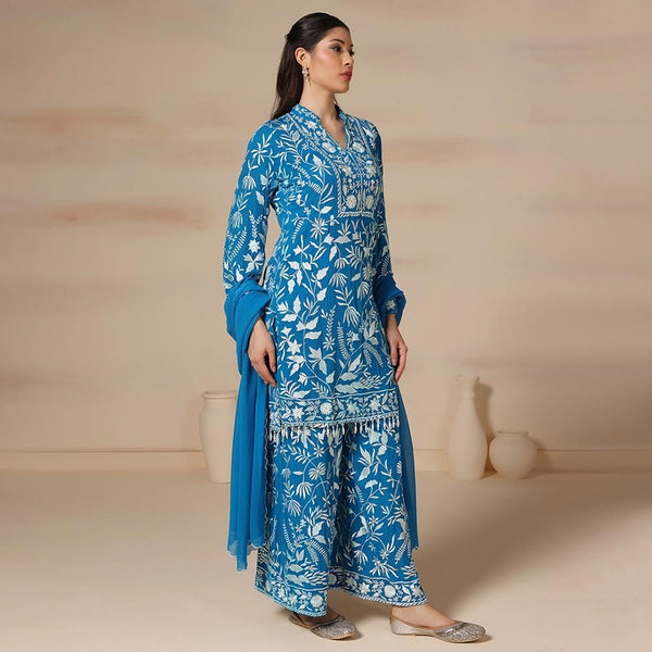 Blue Georgette Embroidered Kurta Set