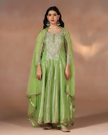 Classic Green Silk Anarkali with Fine Embroidery