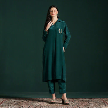 Emerald Green Kurta  Set with Delicate Embroidery