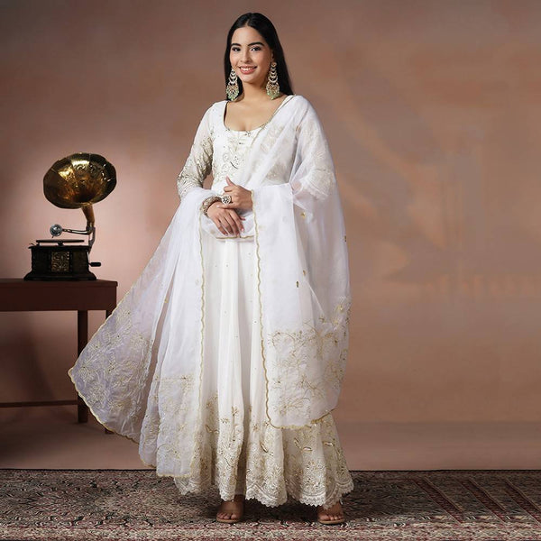 Off White Organza Embroidered Anarkali