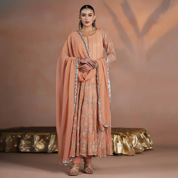 Peach Blush Embroidered Anarkali with Dupatta