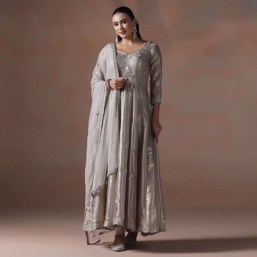 Moon Silver Hand Embroidered Anarkali Set with Dupatta