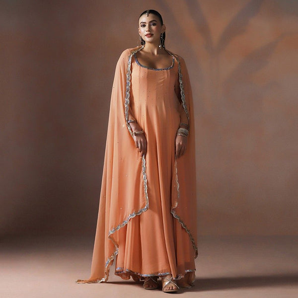 Peach Blush Anarkali Set with Sequins Embroidery