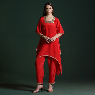 Red Crepe Mirror Co-ord Set