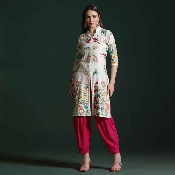 Off White Chanderi Embroidered Co-ord Set
