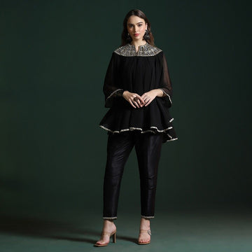 Classic Black Georgette Mirror Work Co-ord Set