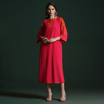 Hot Pink Crepe Slit Kurta with Dori Work