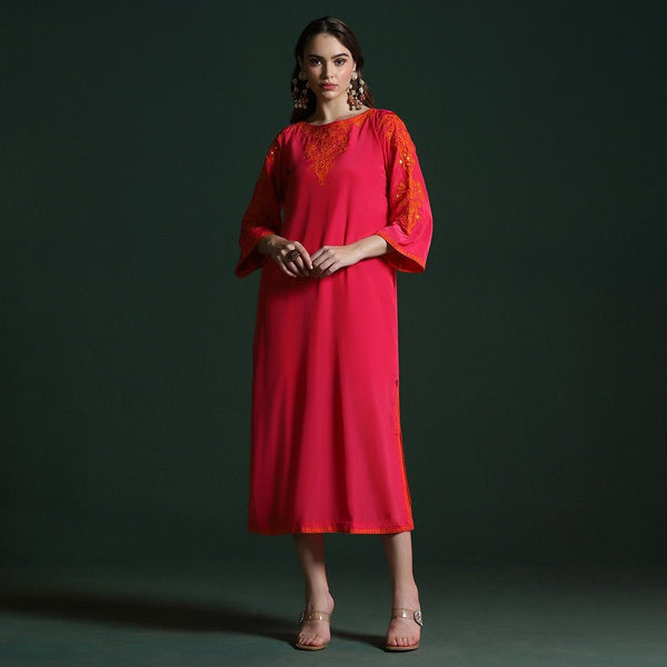 Hot Pink Crepe Slit Kurta with Dori Work