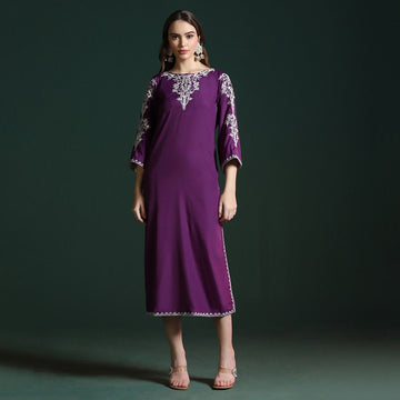 Purple Crepe Slit Kurta with Dori Work