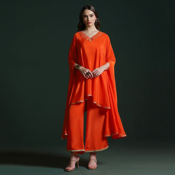 Orange Crepe Mirror Work Co-ord Set