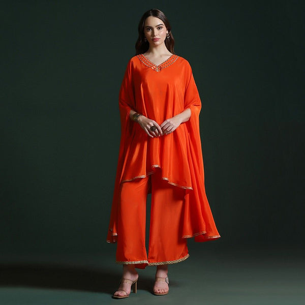 Orange Crepe Mirror Work Co-ord Set