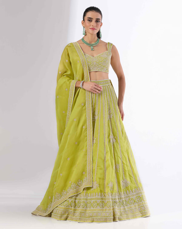 Green Lehenga With Pearl Detailing