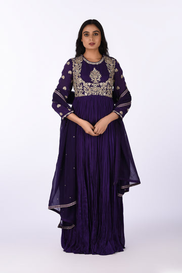 Kurti With Pants Set And Dupatta  Purple Raw Silk Embroidered Kurta Set with Dupatta