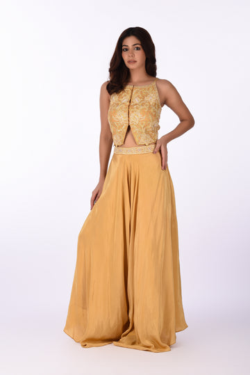 Crop Jacket With Palazzo Pants Embroidered Crop Jacket With Flared Palazzo Set