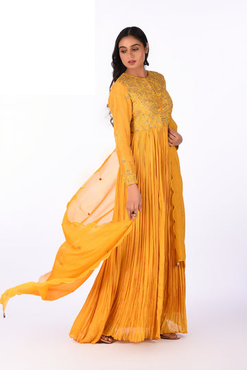 Anarkali with Dupatta Yellow Embroidered Anarkali Set