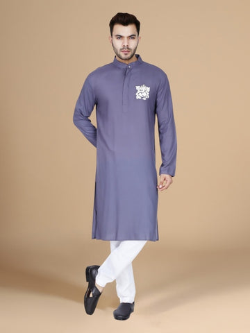 Grey Rayon Festive Men's Kurta Set