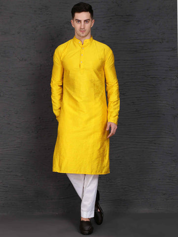 Yellow Dupion Silk Men's Kurta Set