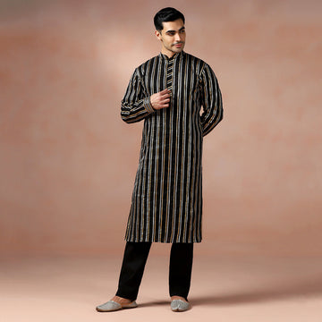 Black Cotton Gotta Work Men's Kurta Set