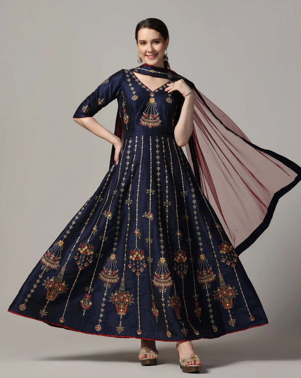 Blue Thread Embroided Anarkali