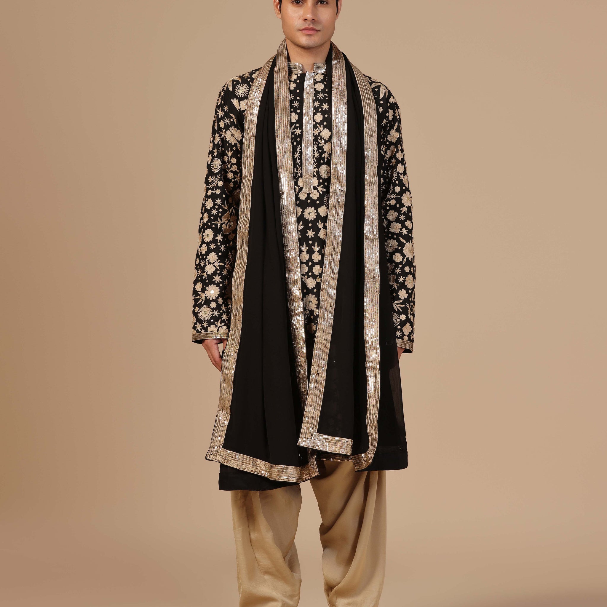 Classic black kurta set elevated with hand aari work