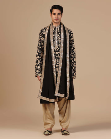 Classic black kurta set elevated with hand aari work