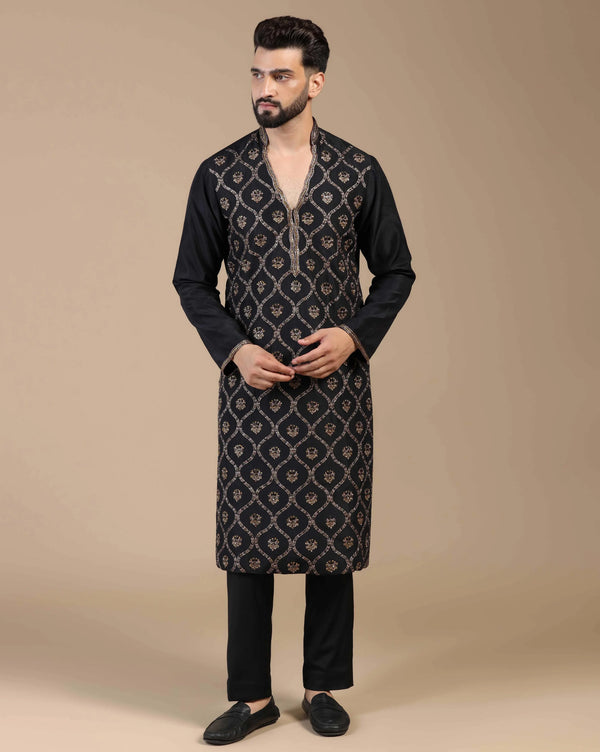 Statement Black Kurta With Sequin Cut Dana Work