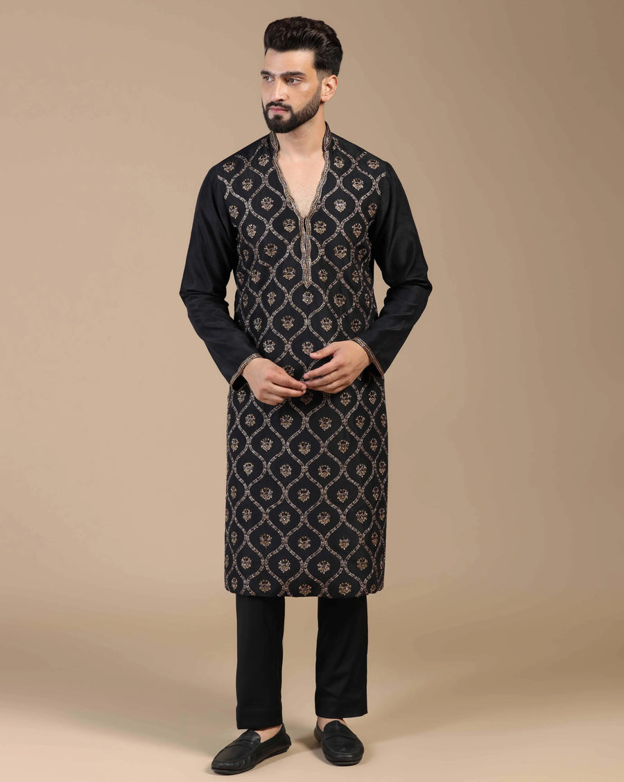 Statement Black Kurta With Sequin Cut Dana Work