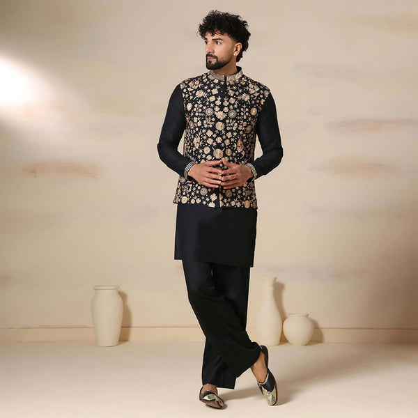 Men's Classic Bundi Jacket With Aari Work & Kurta Pants Set