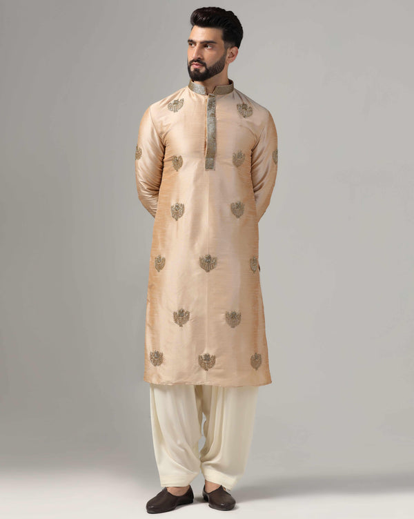 Men's Gold Kurta Intricate Gold Hand Embroidery