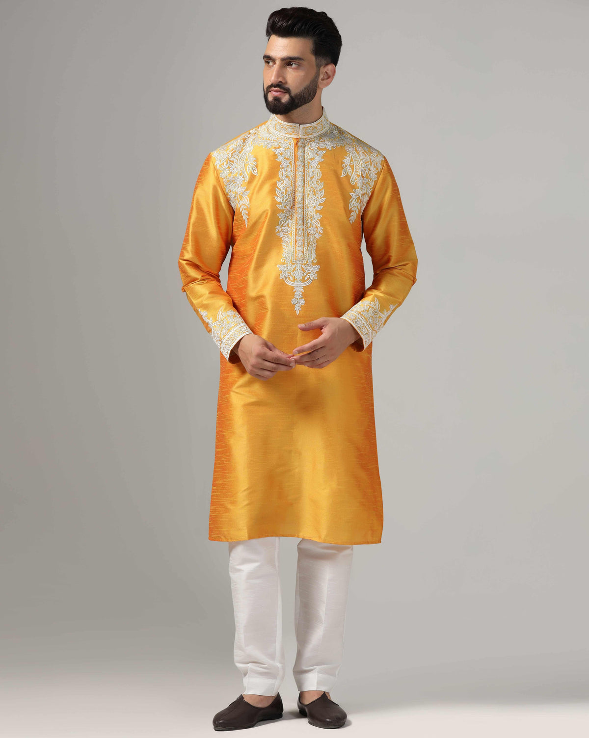 Vibrant Yellow Embroidered Men's Kurta