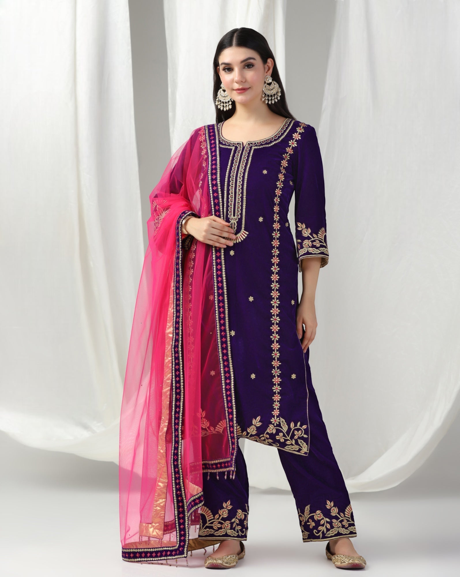 Velvet Zari Embroidered Kurta Set