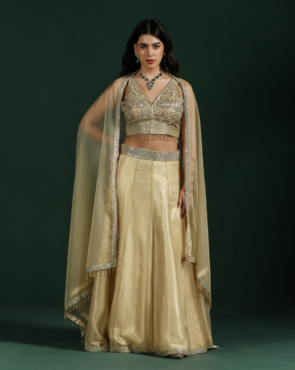 Classic Gold Silk Lehenga with Intricate Hand Embroidery